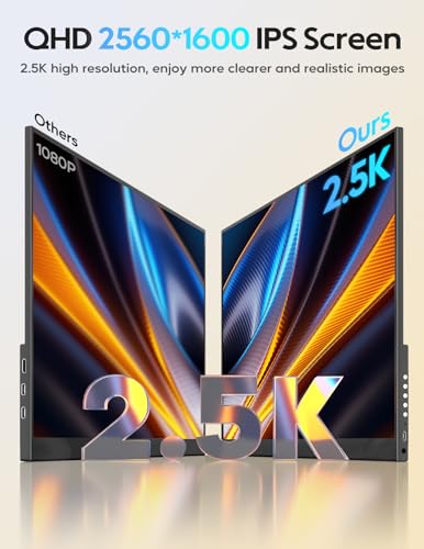 Image of 18 inch Portable Gaming Monitor, 2.5k 2560x1600, 16:10 Wide Screen, 100% sRGB, FreeSync, HDR, Laptop Screen Extender for Mac, Switch, Xbox, PS4 /5