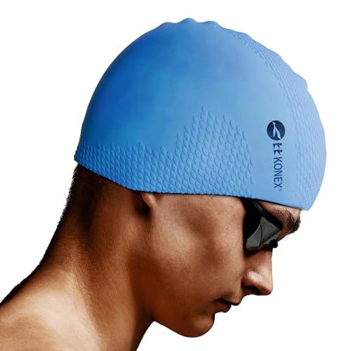 Konex Bubble Designed Waterproof Silicone Premium Swimming Cap for Men & Women | Stretchable & Quick-Dry | Prevents Hair Pull & Chemical Damage | Ideal for Children & Adults (Blue)