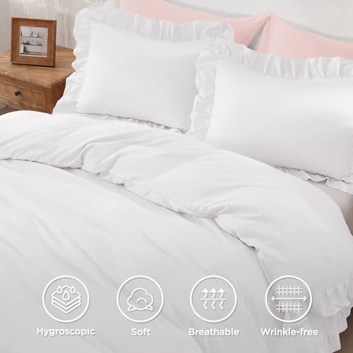 Andency White Ruffle Duvet Cover Full, Shabby Chic Farmhouse Bedding Set by Andency - Used condition - Image 3