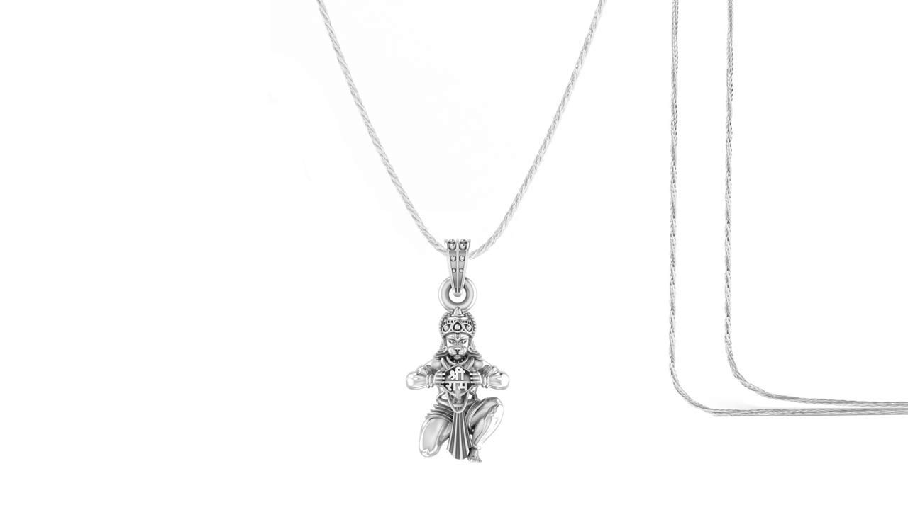 Akshat Sapphire 92.5% Pure Sterling Silver God Hanuman Ji Chain Pendant with Rope Chain-22 inches