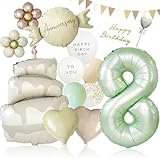 deerzon くすみグリーン 8歳 くすみカラー 数字 バルーン 誕生日 飾り付け 18点 セット 大きい 65cm 数字バルーン くすみ ニュアンスカラー ナンバーバルーン バースデーバルーン セット8