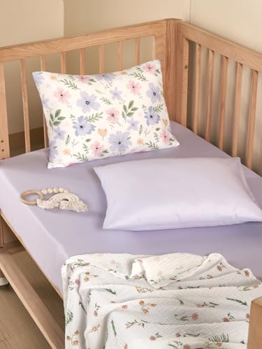 Image of TILLYOU Toddler Pillowcases 13 x 18 Travel Pillow Case 2 Pack, Kids Pillowcases Machine Washable with Envelope Closure, Brilliant Little Flowers