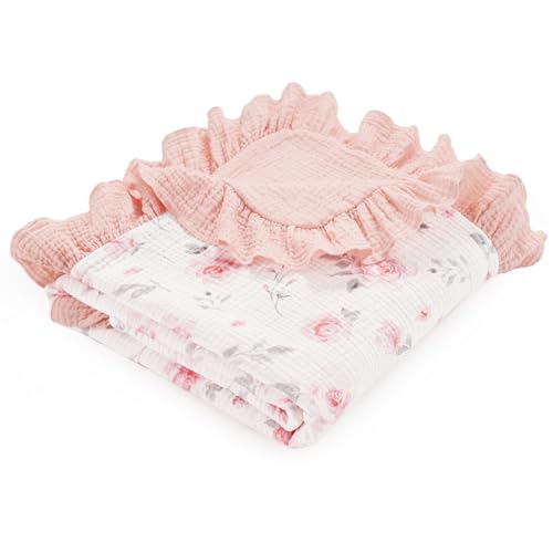 Image of david's kids Flounce Muslin Baby Blanket for Girls Boys, 100% Cotton Soft Crib Swaddle Blankets, Reversible & Breathable Nursery Bedding for Newborns Toddlers, 47 x 47 Inches (Floral)