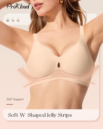Image of ProKloud Bras for Women No Underwire Wireless Jelly Bras Full Coverage Seamless Push Up Bralettes Support Tshirt Bra