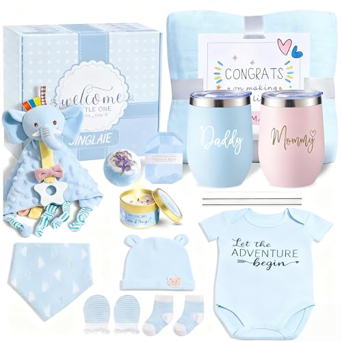 Image of New Mom Gift Basket - First Time Mom Care Package, New Parents Gifts for Couples with Baby Clothes & Tumblers, Pregnancy Gifts for Expecting Mom, Gender Reveal Presents for Parents to Be