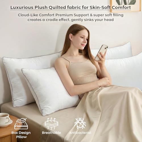 Image of AYKA Premium Microfiber Pillow for Sleeping, Set of 2 | 17x27 Inch Hotel Luxury Bed Pillows | 100% Virgin Fiber Fill, Soft & Fluffy | Neck Support for Side, Back & Stomach Sleepers | White