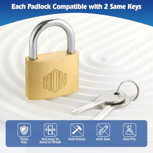 Image of HOX 12-Pack Keyed Padlock, Waterproof and Rustproof, Solid Brass Lock with 1-1 /4 inch Wide Body, Padlock with Keys for Storage Unit, Sheds, Garages and Fence