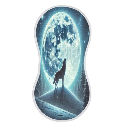 Wolf Howling Moonlight Blue Baby Burp Cloths Muslin Burp Cloths Soft Burp Cloth Burp Rags Cotton Burp Clothes Absorbent for Girl Unisex Boy Newborn 1 Pack 22x11 Inches