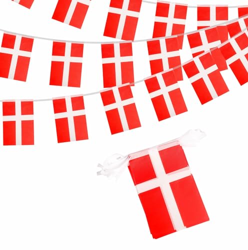 Dänemark-Flaggen-Wimpelkette, 10m, 30x14x21cm, Euro-Fußball 2024, Party-Dekorationen für Sportveranstaltungen, Bar, Garten