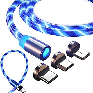 Retoo Magnetyczny kabel do ładowania LED 3 w 1, 1 m, szybkie ładowanie, magnetyczny kabel USB, kabel magnetyczny do systemu Android, micro USB, typ C, smartfona, Quick Charge, obrót o 360°, niebieska