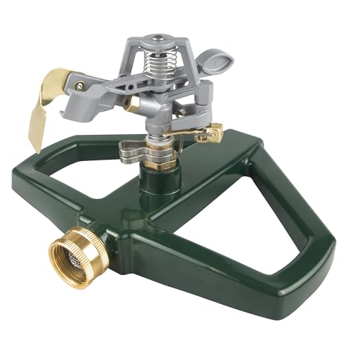 Sprinklers for Yard with Metal Base, Heavy Duty Sprinklers 360 Degree Rotating, Adjustable Zinc Alloy Sprinkler for Yard, Garden, Lawn and Large Areas