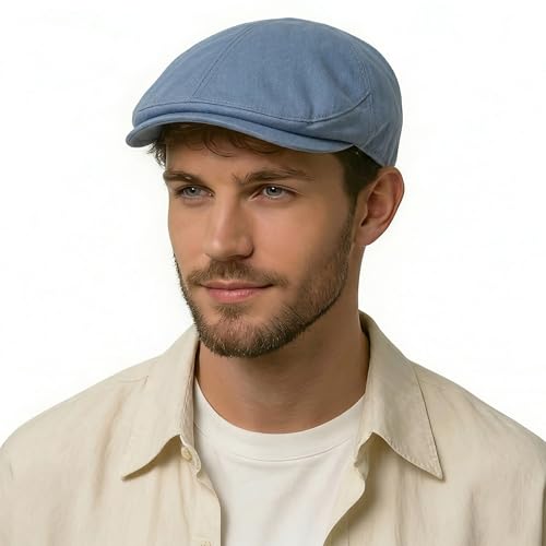 Image of ZLYC Men Cotton Flat Cap Summer Scally Ivy Gatsby Newsboy Beret Driver Cabbie Hunting Hat