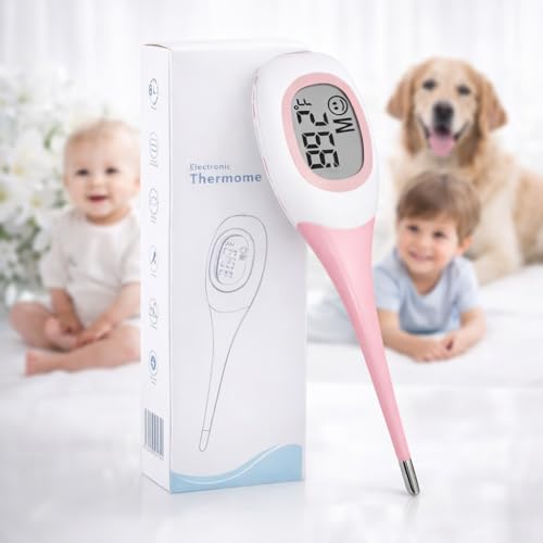 Termômetro Digital Rosa com Ponta Flexível de Silicone, Leitura e...
