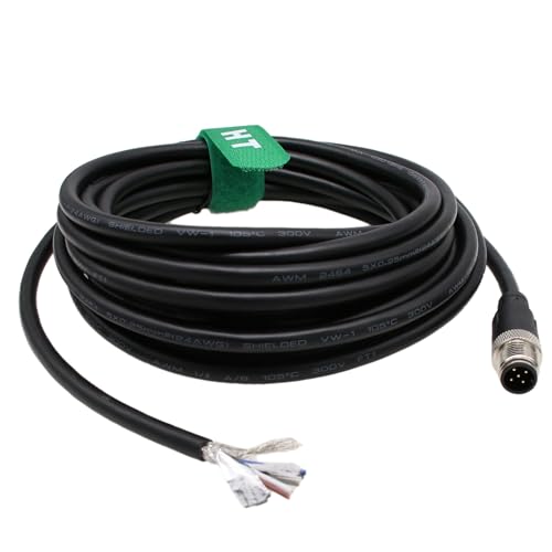 HangTon M12 5 Pin Male A-Coded Sensor Cable to Bare Wire for Industrial Controls Automation, Device Network DeviceNet, CANopen, IO Link, Profibus 1m
