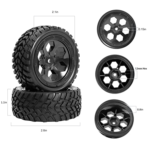Rc Station 4Pcs Preglued 12Mm Hex Wheels And Tires Rc On Road Touring Street Tires Od 2.85" Width 1.17" Rc Wheels And Tires With Foam Inserts For Traxxas Wltoys Etc 1/14 1/16 1/18 Rc Racing Car #TOP5
