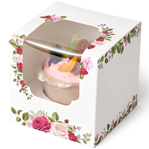 Happyhiram Individual Cupcake Boxes Roses Floral 50 Pcs, Mother's Day