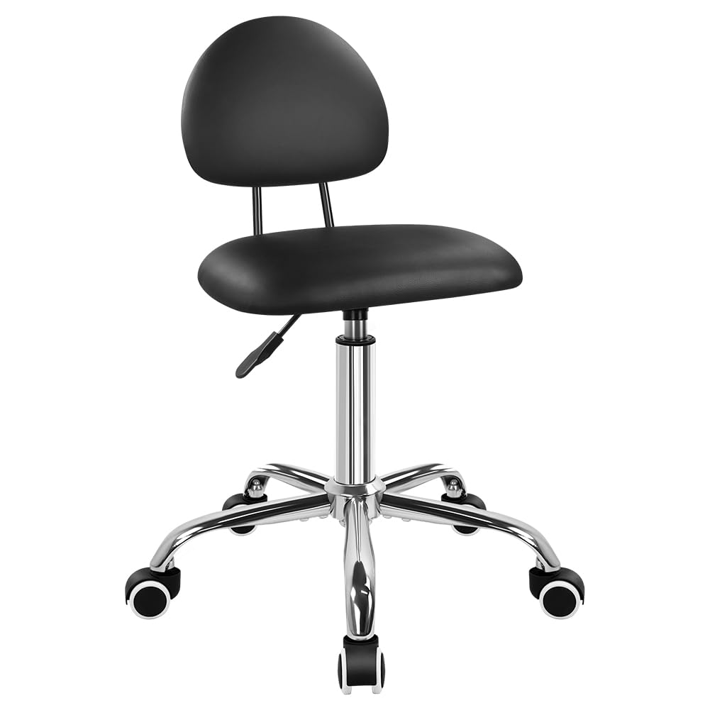 FURWOO Bürostuhl mit Rückenlehne, moderner minimalistischer Stil 360° drehbarer Hocker mit Rollen für Hausbüro Arbeiten Schminktisch Spa- und Geschäftsnutzung Schwarz