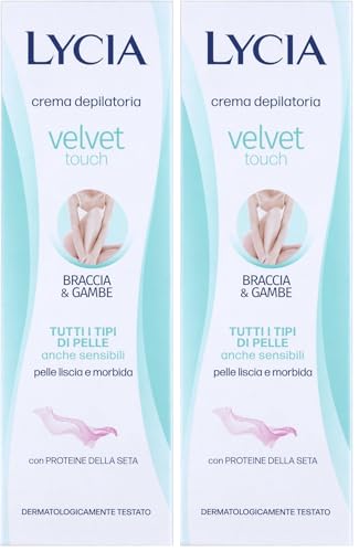 Lycia, Crema Depilatoria per Gambe e Braccia Idratante e Vellutante, con Proteine della Seta, Ristabilisce la Morbidezza Cutanea, Adatta a Pelli Sensibili, Velvet Touch, 150 ml (Confezione da 2)