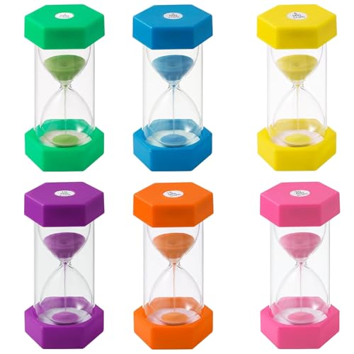 6 Pcs Colorful Hourglass for Kids, Time Management Assistant Includes 1 3 5 10 15 30 Minutes, Sand Clock, Timer Set, Sandglass for Children Teeth Brushing, School, Kitchen, Office, Game Props, Study