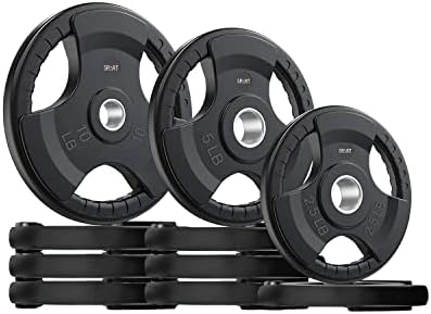 SPART Weight Plate 2-Inch Rubber Coated Olympic Grip Plate for Barbell,Solid Cast Iron Weight Plates in Pairs or Single for Strength Training,Weightlifting,Crossfit,Home Gym,65LB Combo