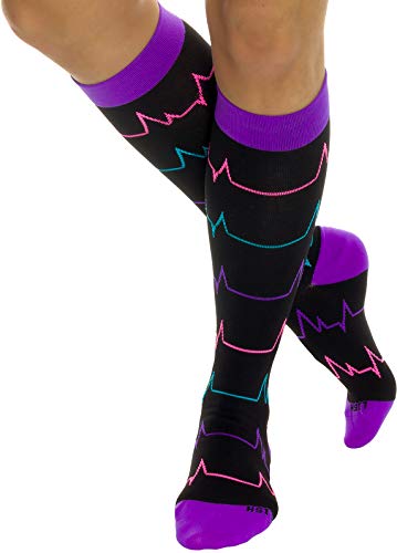 LISH Nurse Compression Socks for Women - Graduated 15-25mmHG Knee High Sport Socks (EKG, S/M, W's 5-7.5)