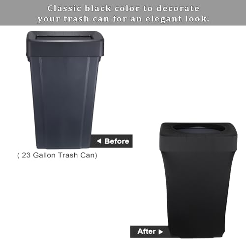 Image of BSTKEY 23 Gallon Stretch Spandex Trash Can Cover, 4 Pack Outdoor Fitted Waste Container Cover Rectangular Garbage Can Covers for Wedding Party Commercial Fundraiser Decor, Without Trash Can (Black)