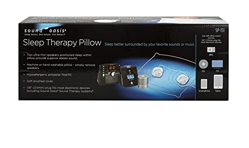 Sound Oasis Sleep Therapy Pillow, 2 Hi-Fidelity, Ultra-Thin Stereo Speakers, Vol. Control, Connect To Sound Source, Fall Asleep Wake Up Refreshed, Sleep, Relax, Manage Tinnitus, Comfortable & Soft. #TOP6