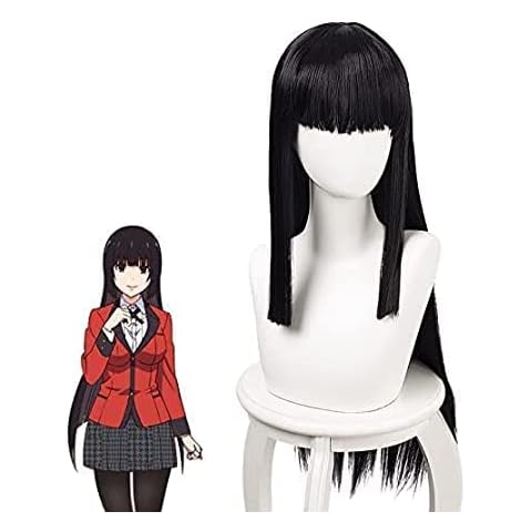 LeMarnia Black Long Straight Bangs Wig for Cosplay Jabami Yumeko Wig Halloween Costume Party Wig Cover