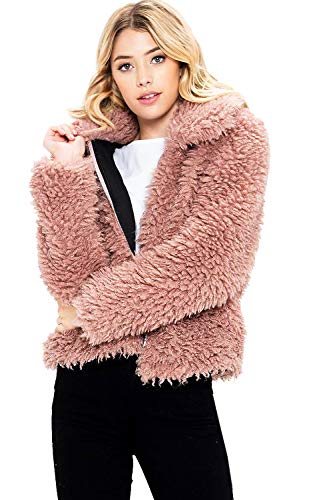 Sneak Peek Jeans Women's Faux Fur Teddy Bear Jacket (S, Mauve)