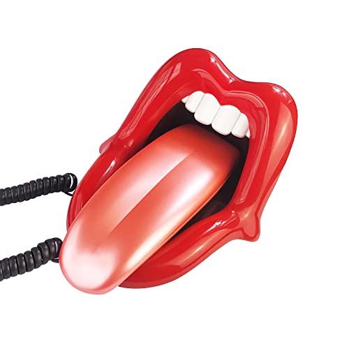 TelPal Landline Phones for Home, Red Mouth Telephone, Novelty Big Tongue Phone, Wired Funny Lip Phone Gift, Cartoon Shaped Real Corded Lips Telephone Set
