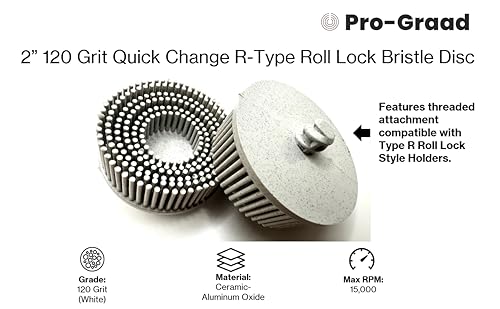 Image of 5 Pack 2 inch 120 Grit White R-Type Bristle Disc | Ceramic-Aluminum Oxide Abrasive Bristle Disc with Quick Change Roll Lock | Pack of 5 | White