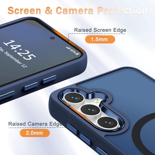 Image of for Samsung Galaxy S24 FE Case, Matte Magnetic Phone Case with 1 Screen Protector, Support for Magsafe, Translucent Frosted Slim Shockproof Protective Cover for Samsung Galaxy S24 FE, Navy Blue