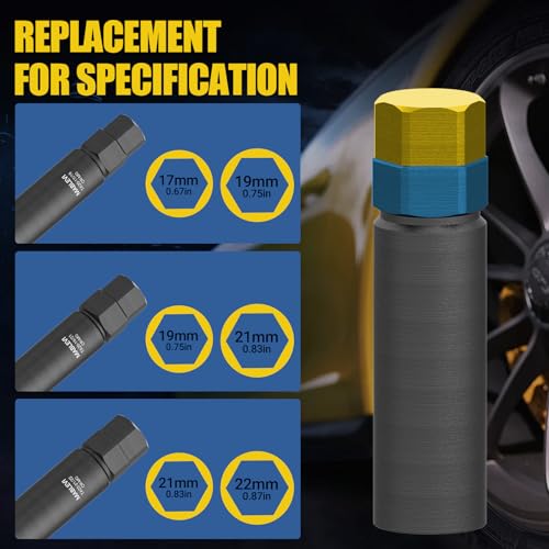 Image of MABLEVI 10 Spline Lug Nut Key - TA20-19 /21 for 10 Spline Lug Nuts and Lug Bolts, Compatible with Bimecc 10 Point Lug Nut Socket, 19MM and 21MM Hex Drive, CR-MO
