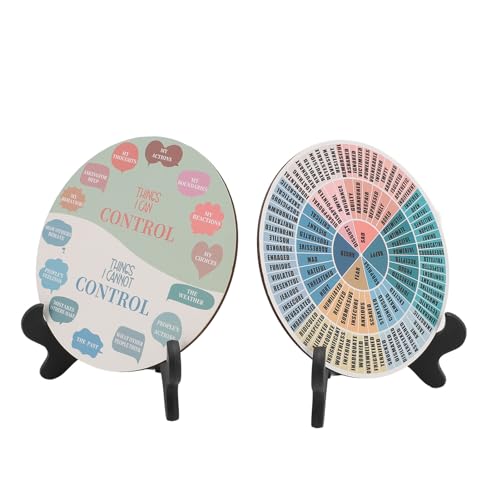 Calm Emotion Wheel Decor Bright Colors Multifunctional 2 Pack Clear Print Wooden Emotion Wheel Sturdy and for Bedroom Office Room (1)