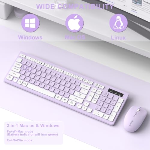 Image of Wireless Keyboard and Mouse Combo, Full-Sized Wireless Keyboard and Adjustable DPI Mouse, 2.4GHz USB Receiver, Keyboard and Mouse for PC, Windows, Desktop, Laptop (Light Purple)