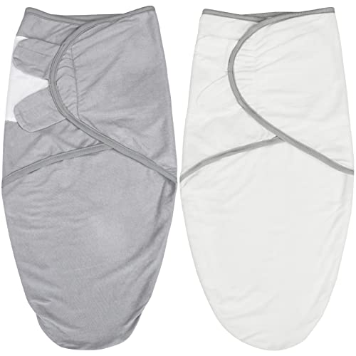 Image of Biloban Baby Swaddles 0-3 Months for Girls, Cotton Swaddle Blanket, Newborn Essentials, Grey & White, 2 Pack