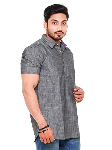 Image of Mens Cotton Linen Half Sleeve Plus Size Short Kurta