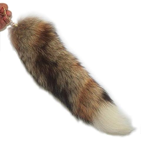 Fosrion 15-16in Authentic Swift Fox Tail Fur Clip On Handbag Accessories Key Chain Ring Hook Tassels Natural Color Grassland Fox Vulpes Velox Cosplay Cover