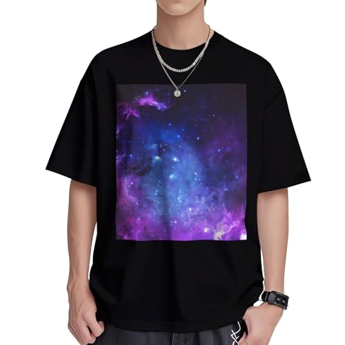 T-shirt galaxie bleue femme coton manches courtes col rond ample