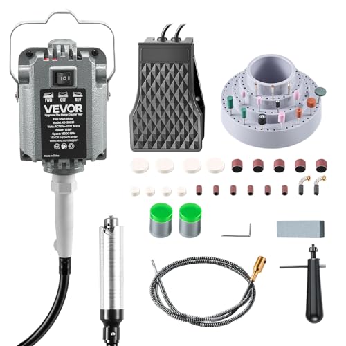 Image of VEVOR Flex Shaft Grinder, 125W 18000RPM Electric Flex Shaft Rotary Tool, Foot-Pedal Control Hanging Carver Grinder with 112PCS Accessory Kit for Sanding Buffing Polishing Cutting