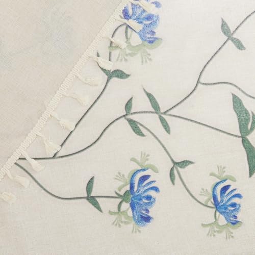 Image of Cortina Tablecloth for Dining Table Waterproof Table Cover, Cotton Linen Fabric Rectangle Tablecloth (White Floral, 6 Seater)