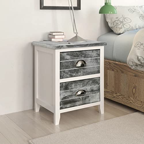 Table de Chevet 2 pcs Gris et Blanc avec tiroirs de rangement pour meuble de nuit