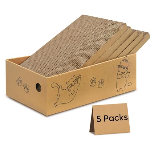 Cat-Scratcher-5-Packs-in-1-Cardboard-Box-Cat-Scratching-Pad-for-Indoor-Cats-and-Kitten-Cat-Scratch-Pad-to-Protect-Furniture-Large-Size Cat Scratcher, 5 Packs in 1 Cardboard Box Cat Scratching Pad for Indoor Cats and Kitten, Cat Scratch Pad to Protect Furniture, Large Size - Image 1