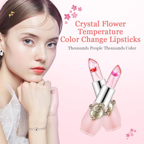LOPHE Clear Flower Jelly Lipstick, 6Pcs Magic Temperature Color Change Lip Balm, Long Lasting Moisturizing Lip Gloss Set, Nutritious Crystal Lip Stick Makeup Set, Great Gift for Women and Girl - Image 8