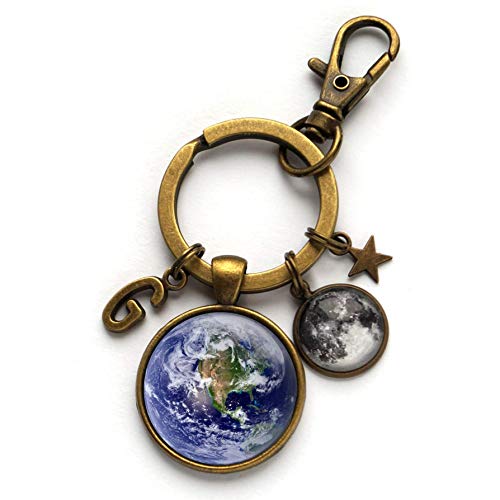 Personalized Earth and Moon Keychain Planet Key Chain Astronomy Key-chain Science Custom Initial Gift