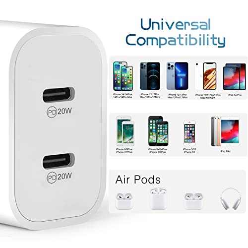 Fast Charger Iphone,Dual Port Usbc Iphone Charger Block [Apple Mfi Certified] 2Pack Double Iphone Wall Charger Fast Charging Adapter 6Ft Quick Lightning Cable For Iphone 14/13/12/11/Pro Max/Se,Airpods #TOP1