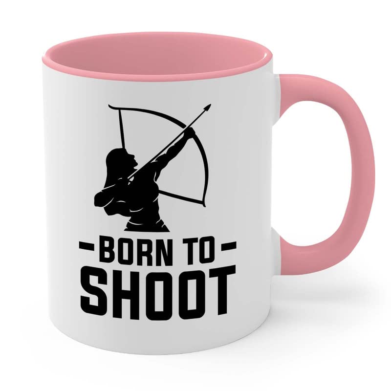 Archery Two Tone Pink Edition Coffee Mug 11oz - Born To Shoot A - Funny Gift For Archery Coach Athlete Hunt Target Shot Trainer Arrow Bow Sport