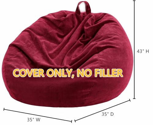 Miniatura 2 de Nobildonna Funda Para Silla De Puf Sin Relleno Para Niños Y Adultos. Puf Extragrande De 300 L, Almacenamiento De Animales De Peluche, Pana Suave De Rojo Vino, Grande Solamente