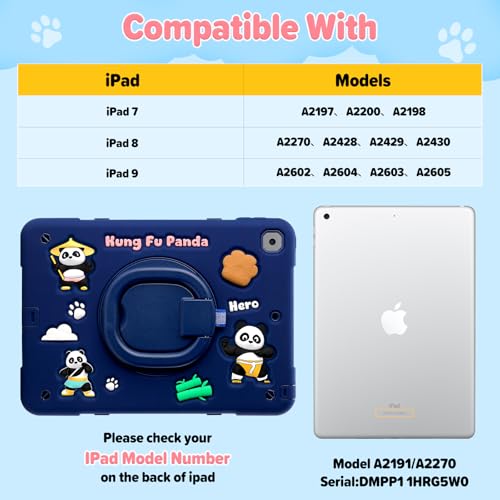 YVYI Case for iPad 9th/8th/7th Generation, iPad 10.2 Inch 2021/2020/2019, Funny Cartoon Silicone 3D Panda Design Kids Case Heavy Duty Protection with Stand/Pencil Holder/Shoulder Strap by YVYI - Image 2