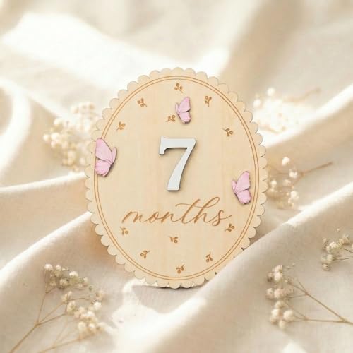 Image of Baby Girl Monthly Milestone Sign,7" Large 1-12 Monthly Baby Milestone, Month Milestone Baby Girl, Baby Months Milestone, Newborn Photography Props Double-Sided (M06)